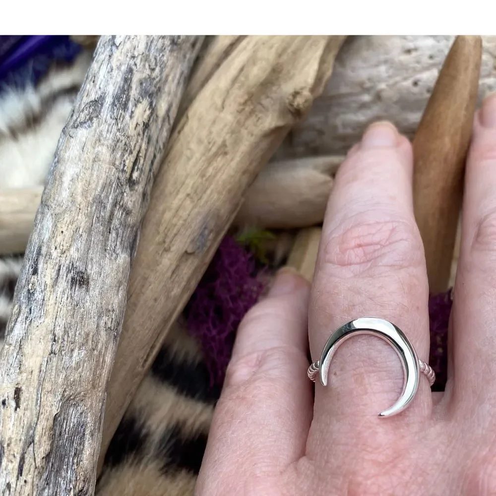 Large Crescent Moon Sterling silver Ring 8,9,10
